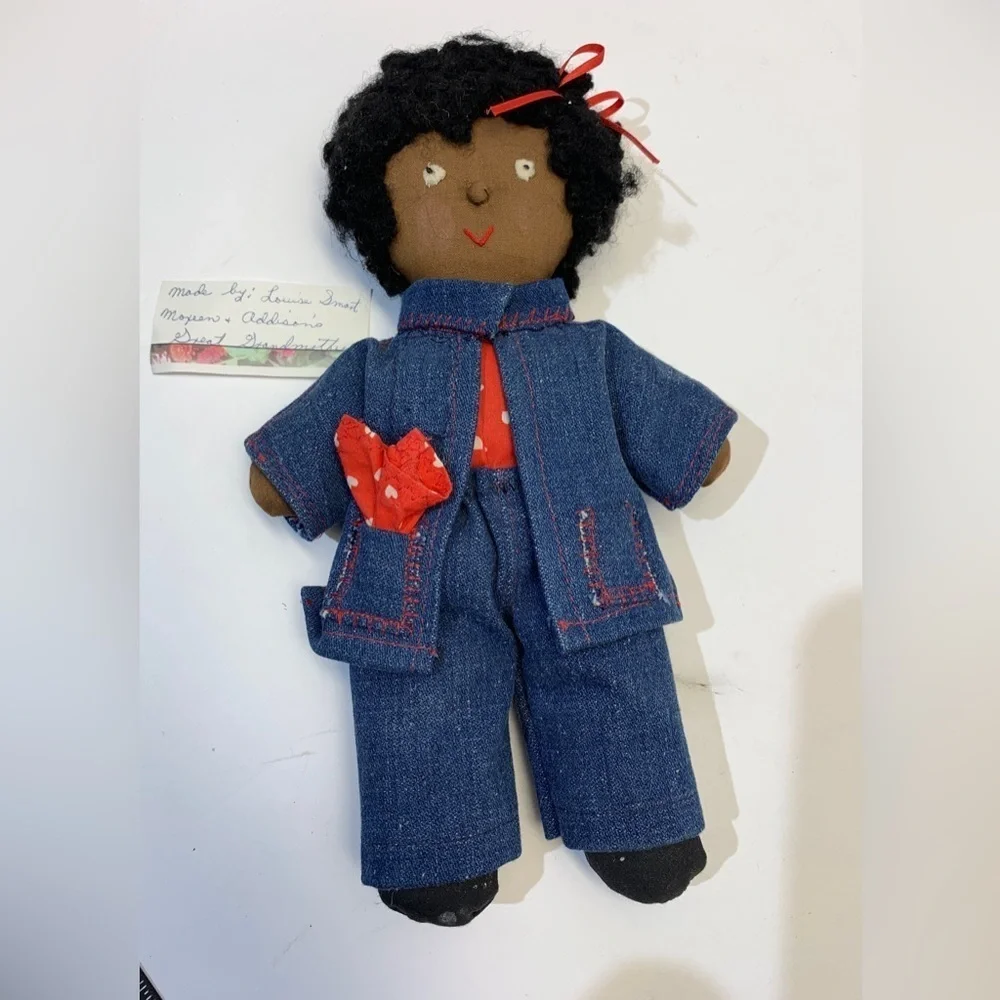 Vintage HANDMADE 11” Black African American Cloth Rag Doll Folk Art Provenance